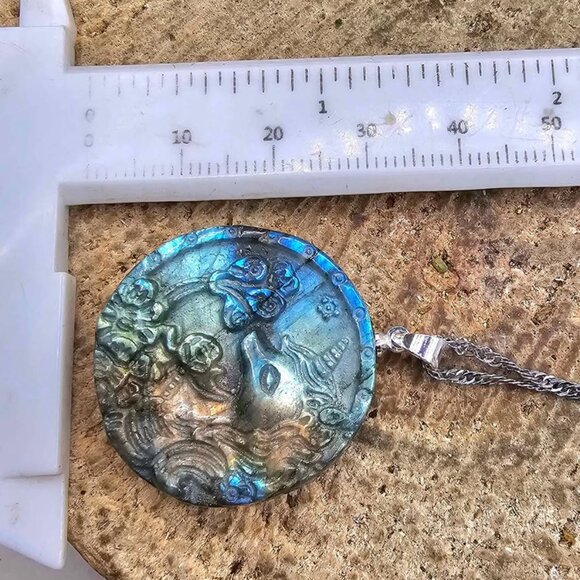 Nature Labradorite Carved Unicorn Pendant Necklace. Price includes both pendant - Picture 9 of 10